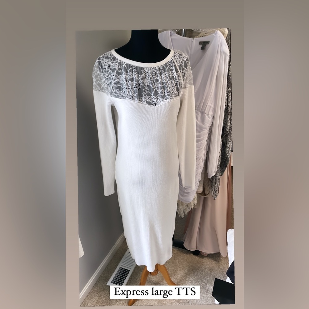 White sweater dress awesome for winter rehearsal dinner!